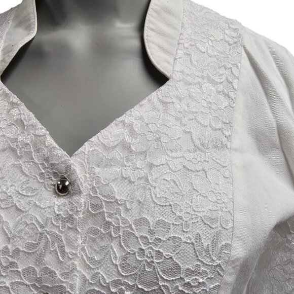 80s - 90s Banjo white heart cutout back button down shirt . medium . Made in USA - Picture 5 of 10